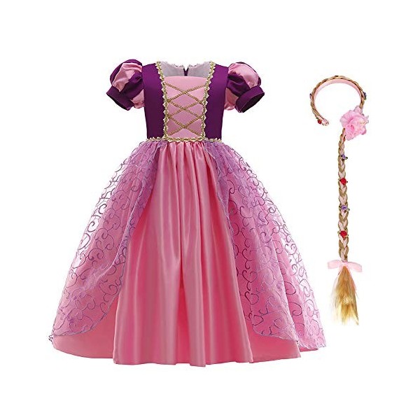 IDOPIP Princesse Raiponce Costume Robe de fête Robe de Fille + Accessoires Cosplay Halloween Noël Partie Carnaval Fête Annive