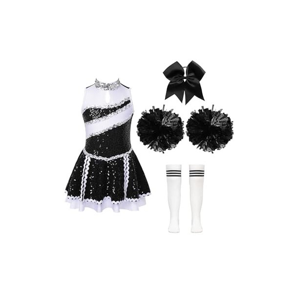 TiaoBug Costume Pom-pom Girl Enfant Fille Déguisement Cheerleaders Cospaly Halloween Carnaval Paillettes Robe Dance Gymnastiq