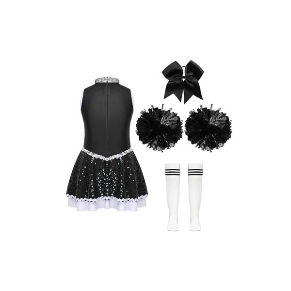 TiaoBug Costume Pom-pom Girl Enfant Fille Déguisement Cheerleaders Cospaly Halloween Carnaval Paillettes Robe Dance Gymnastiq