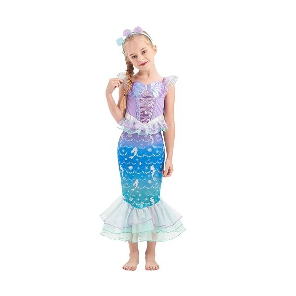 IKALI Filles Princesse Habiller Costume Enfant en Bas âge Enfants sirène Conte de fées fête déguisement Tenue colorée avec Ba