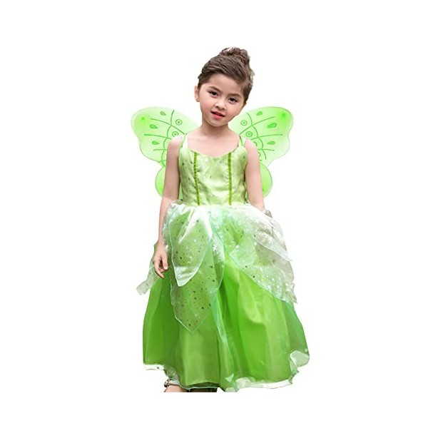 IWEMEK Costume de fée pour fille - Tutu multicouche - Robe de princesse + ailes de papillon - Costume dHalloween, de carnava