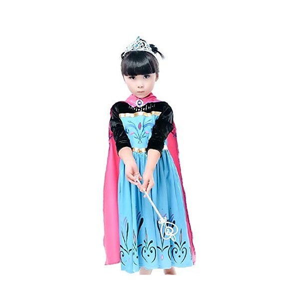 Costume elsa - fille - manches en velours noir - halloween - carnaval - mantelloen - taille 120-4/5 ans - idée cadeau origina