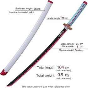 RYPDKM Demon Slayer Épée Kanroji Mitsuri, Japonais Anime Bois Katana, Cosplay Accessoire Lame De Bambou, Anime Amateur Darme