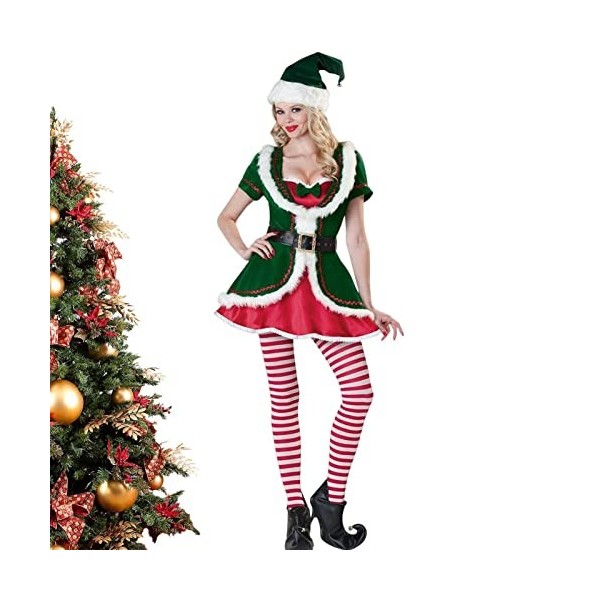 Costumes delfe sexy, robes de Noël sexy pour femmes – Costume de Père Noël de Noël, robe verte moulante, robe moulante pour 