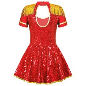 Oyolan Déguisement Monsieur Loyal Cirque Enfant Fille Robe Danse Paillette Brillant Justaucorps Gymnastique Costume Halloween