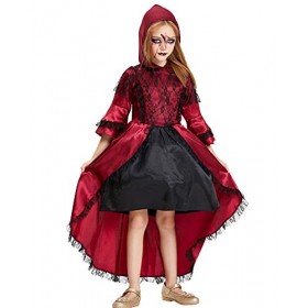 IKALI Costume de vampire victorien filles robe rouge à capuche tenue de fantaisie pour tout-petits pour Halloween fête royale