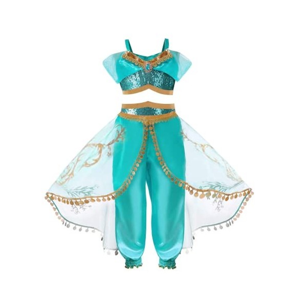Enfants Aladdin Costume Princesse Jasmine Outfit Filles Sequin Party  Déguisements Cosp 