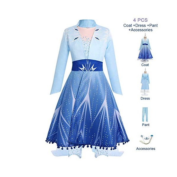 IWEMEK Déguisements Princesse Elsa Robe Filles Reine des Neige 2 Costume et Accessoires Manteau Pantalon Anniversaire Noël Ha