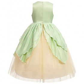 IMEKIS Robe Tiana pour Filles Déguisement Princesse Grenouille Fantaisie Halloween Carnaval Cosplay Shabiller avec Accessoir