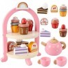 HYAKIDS Service à Thé en Bois pour Enfants ave Porte-gâteau, Dînette Cuisine Jouet de Dessert, Tea Party Jeux de Rôle, Jeux d