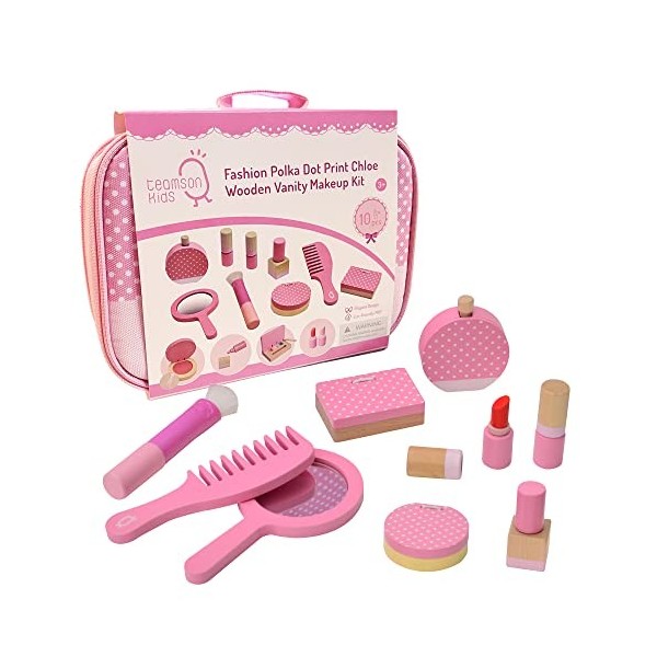 Teamson Kids Trousse Faux Maquillage Enfant Fille Jouet Imitation cosmétique 10 Accessoires Rose TK-W00010