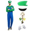 JMOCD Luigi Bros Costume de plombier Super Brothers pour cosplay pour carnaval, parents-enfants vert - adulte, taille S 