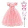 IBAKOM Enfants Filles Déguisement Raiponce Robe Hors Épaule Princesse Anniversaire Carnaval Noël Halloween Mariage Dentelle T