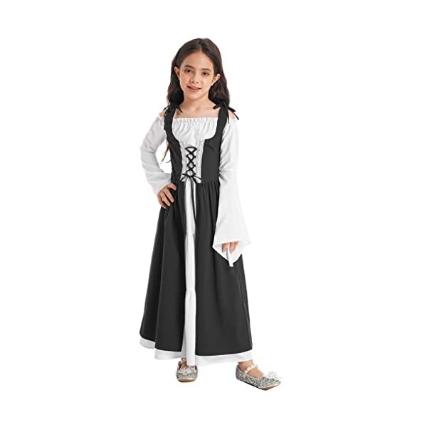 Kaerm Robe Médiévale Enfant Fille Renaissance Cosplay Princesse Déguisement Halloween Costume Grèce Robe Dress Up Robe Lacets