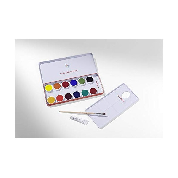 Stockmar Boîte de couleurs opaques 12 couleurs de peinture pour poêles, tube de peinture blanc opaque, pinceau et palette 