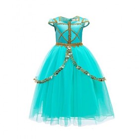 B&M Déguisement Robe de Aladdin Princesse Jasmine pour Enfants Filles - Cosplay Costume De Carnaval dhalloween 4-5 ans