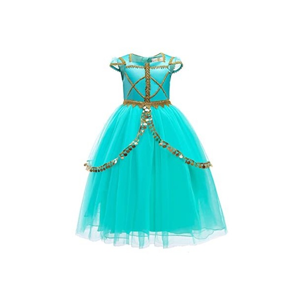 B&M Déguisement Robe de Aladdin Princesse Jasmine pour Enfants Filles - Cosplay Costume De Carnaval dhalloween 4-5 ans