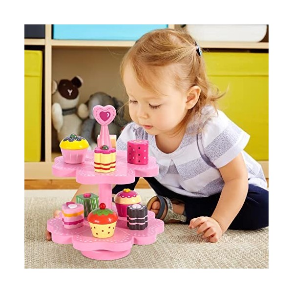 SOKA Support à gâteau magnétique en bois en forme de cœur pour goûter et faire semblant pour cupcakes, muffins, aliments, jeu