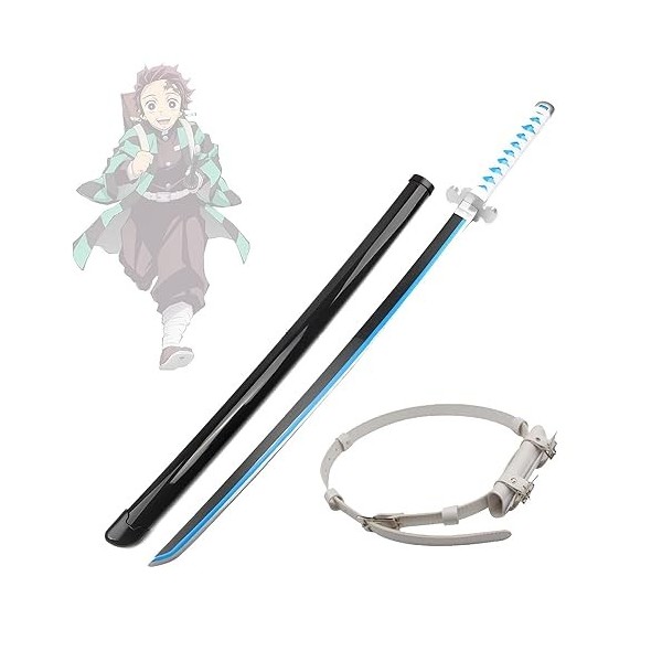 CAPLDM 75 Cm 100 Cm Katana Demon Slayer Tanjiro Kamado Anime Épée Lame en Bois avec Ceinture Ou Sac De Rangement Ou Presentoi