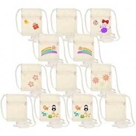 Lot de 12 sacs à bandoulière pour enfants - 18 x 12 cm - Beige - Pour enfants - Pour fête danniversaire, école, célébration