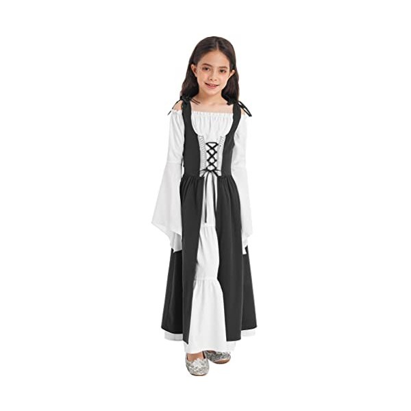 Freebily Enfant Retro Robe Vintage Princesse Renaissance Médiéval Gothique Robe De Soirée Fille Déguisement Halloween Fête Ma