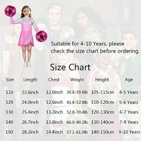 LQSZ Filles Addison Robes Zombies Cheerleader Toddler Rose Dress, Rose Red-Silver Cheerleader Pom Poms, et Une Corde à Cheveu
