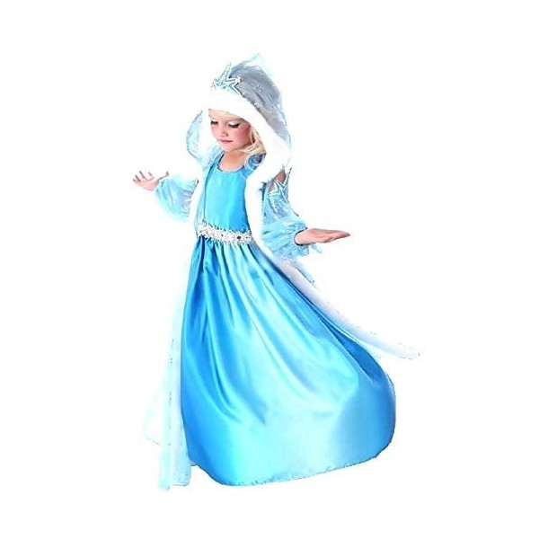 KIRALOVE - Costume Elsa - Carnaval - Halloween - Capuche - Taille 120-5 - 6 ans - Idée cadeau