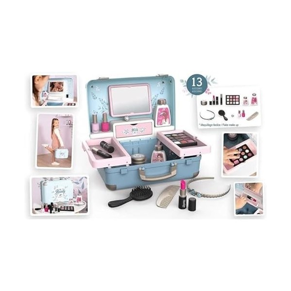 Smoby - My Beauty Vanity - Valise Beauté pour Enfant - Coiffure + Onglerie + Maquillage - 13 Accessoires - 320148 Bleu 760032