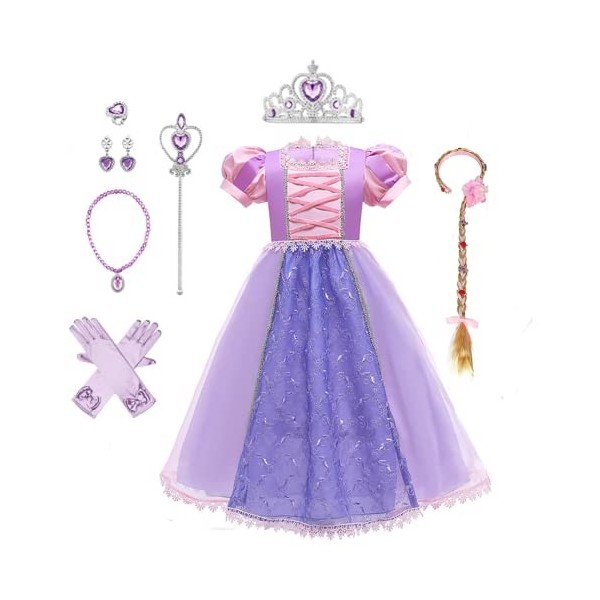 IBTOM CASTLE Filles Princesse Robe+Accessoires Raiponce Ensemble Conte De Fées Cosplay Halloween Carnaval Costumes Noël Anniv