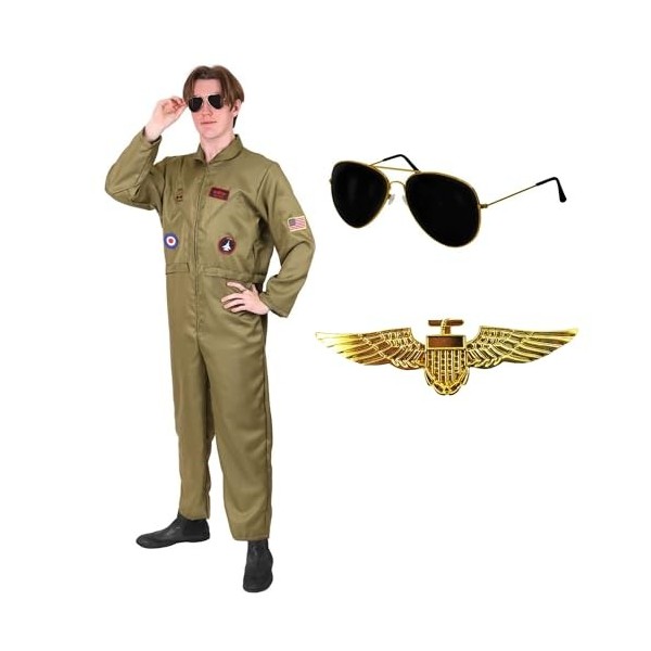 I LOVE FANCY DRESS Costume daviateur pour adultes - Combinaison de pilote dair pour homme, combinaison daviateur, lunettes