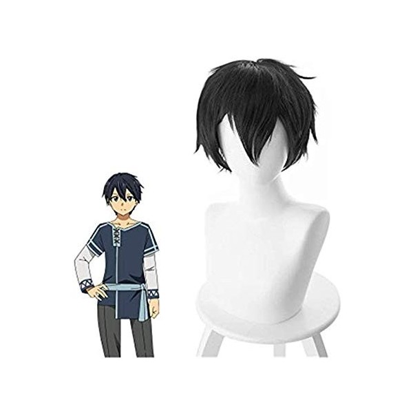 JPSOUP Sword Art Online Kirigaya Kazuto Cosplay Perruque Sao Kirito Hommes Femmes Courts Black Synthétic Cheveux Party Play C