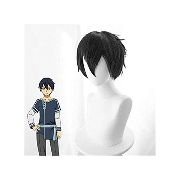 JPSOUP Sword Art Online Kirigaya Kazuto Cosplay Perruque Sao Kirito Hommes Femmes Courts Black Synthétic Cheveux Party Play C