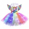 inhzoy Enfant Déguisement de Licorne Princesse Fée pour Fille Tutu Robe avec Lumières Brillant + Bandeau de Licorne Halloween