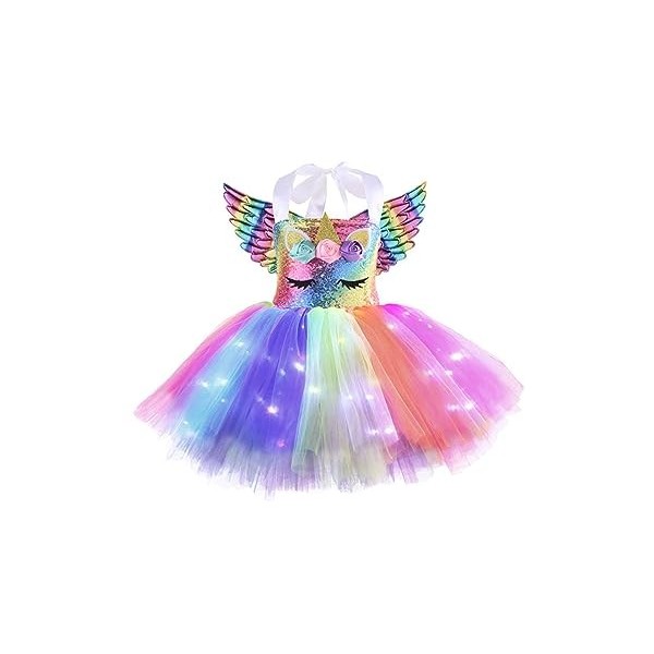 TiaoBug Enfant Fille Princesse Robe Licorne Déguisement Halloween Noël Carnaval Paillettes Robe Soirée Anniversaire et Serre-