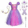 Robe de princesse pour fille, costume pour enfants, avec couronne diadème, gants baguette magique, collier, bandeau cosplay, 