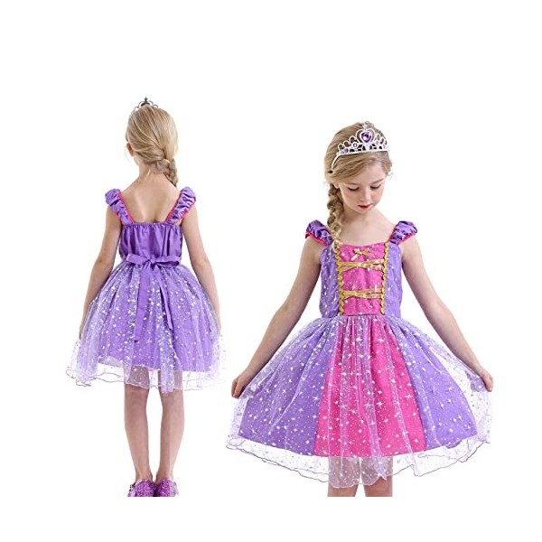 Robe de princesse pour fille, costume pour enfants, avec couronne diadème, gants baguette magique, collier, bandeau cosplay, 