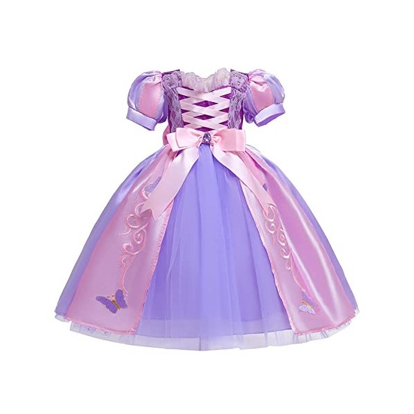 FYMNSI Enfant Fille Princesse Sofia Premiere Robe Carnaval Raiponce Costume Tulle Manche Courte Robe avec Perruque Déguisemen