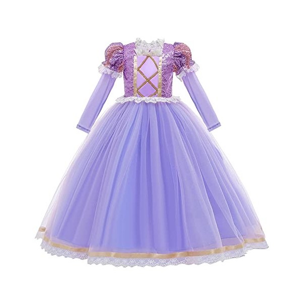 FYMNSI Enfant Fille Princesse Sofia Premiere Robe Carnaval Raiponce Costume Tulle Manche Courte Robe avec Perruque Déguisemen