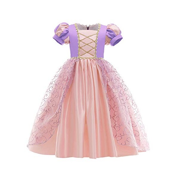 FYMNSI Enfant Fille Princesse Sofia Premiere Robe Carnaval Raiponce Costume Tulle Manche Courte Robe avec Perruque Déguisemen