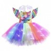 IEFIEL Déguisement Princesse Sirène Enfant Fille Robe Halloween Soirée Cérémonie Fête + Aile + Bandeau Licorne Fille Cosplay 