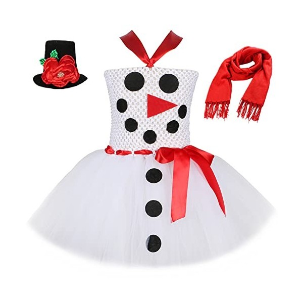 IMEKIS Costume de Père Noël pour Enfants Filles Costume de Noël de lElfe du Renne et du Bonhomme de Neige Robe Sans Manches 