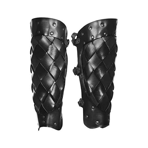 Guêtres Médiévales En Cuir PU - Couvre-bottes Style Armure Pour Cosplay, Fêtes, Spectacle - Noir, Réglable