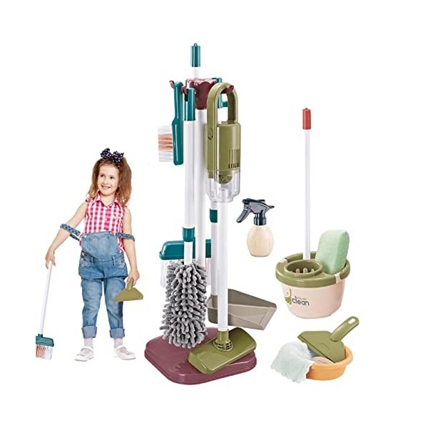 nettoyage pour enfants, jouet nettoyage, cadeau pour tout-petits, maison, jeu rôle, balai, serpillère, plumeau, pelle, brosse