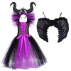 IMEKIS Enfant Filles Princesse Maléfique Costume Halloween Méchante Reine Habiller Fantaisie Robe en Tulle Avec Corne et Aile