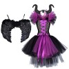 IMEKIS Enfant Filles Princesse Maléfique Costume Halloween Méchante Reine Habiller Fantaisie Robe en Tulle Avec Corne et Aile