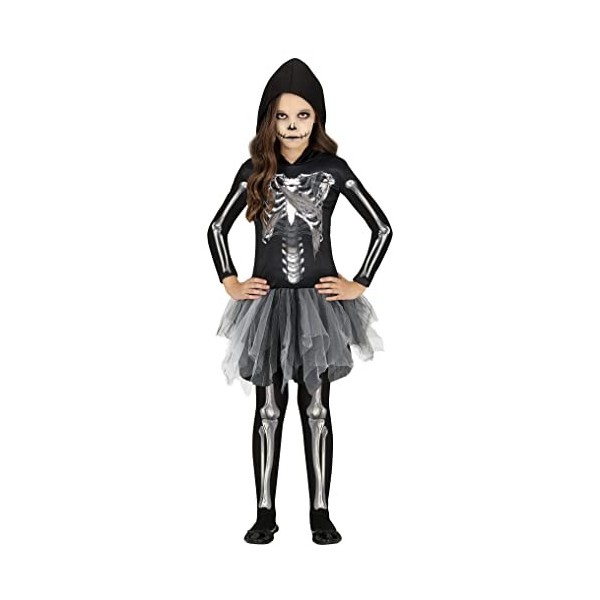 FIESTAS GUIRCA Costume Squelette avec Tutu - avec Impression 3D - Déguisement Halloween Fille 7-9 Ans