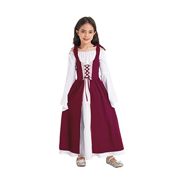 Freebily Enfant Retro Robe Vintage Princesse Renaissance Médiéval Gothique Robe De Soirée Fille Déguisement Halloween Fête Ma