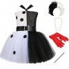 IWEMEK Déguisement Cruella Enfant Fille 101 Dalmatien Costume sans manches tricoté Tutu robe avec perruque gants accessoires 