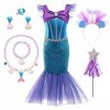 TOLOYE Costume de sirène pour enfants, costumes de princesse pour filles avec bandeau sirène, costume de petite sirène pour f