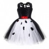 Cruella Deville Costume pour enfant fille Halloween 101 Dalmatiens Cosplay Robe + perruque + gants + barre 5 pièces Cruella D